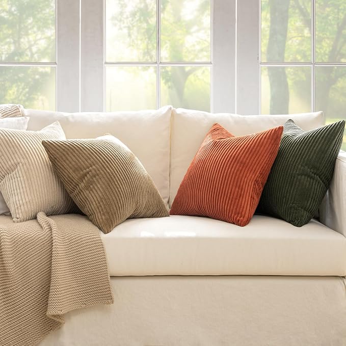 MIULEE Fall Corduroy Decorative Throw Pillow Covers Rust-Olive Green 20x20 | - Image 5