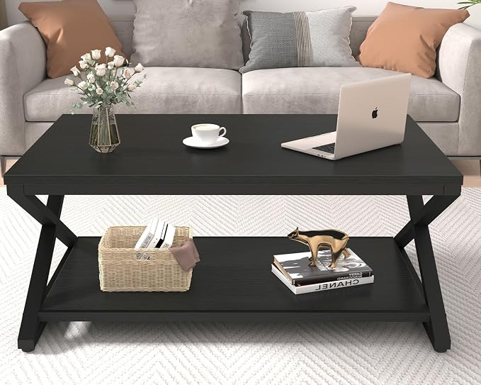 HSH Black Modern Minimalist Metal Wood Living Room Table - Image 4