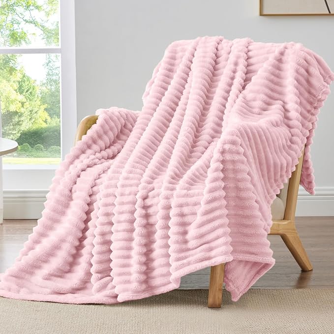 BEDELITE Ribbed Twin Blanket for Couch & Bed, Cherry Blossom, Warm Yet by BEDELITE