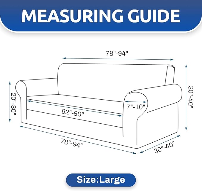 Stretch Couch Covers for Sofa, 3 Cushion Couch Slipcover, Classic Blue - Image 4