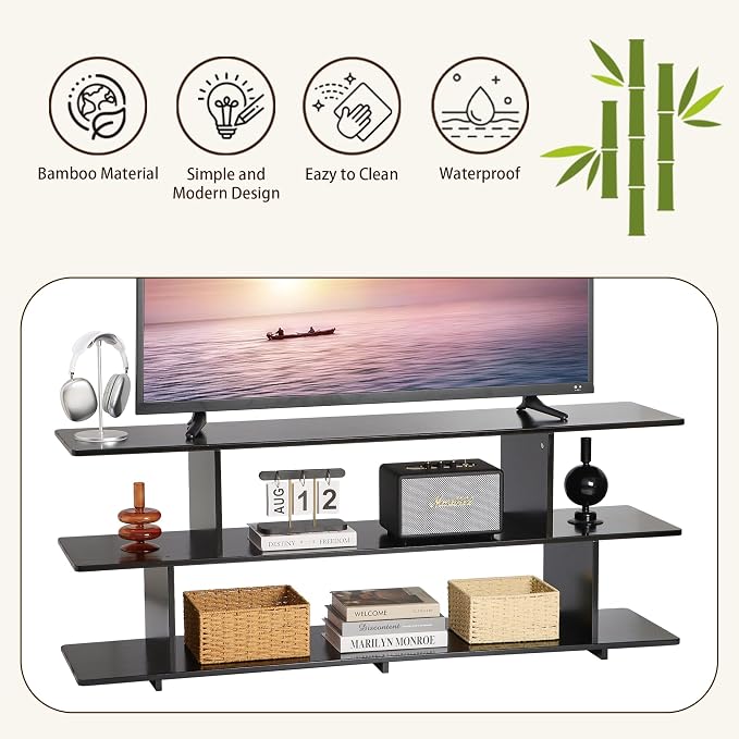 Bamboo TV Stand for TVs up to 65", 3 Tier Accent Entertainment Center - Image 7