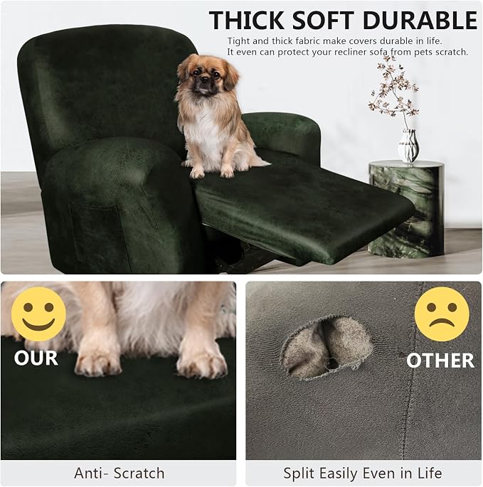 ANARACHON Recliner Chair Covers Leather Like, 4 Pieces Recliner Cover - Image 2