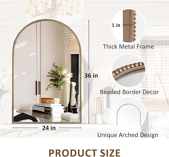 Antique Gold 24"x36" Arched Wall Mirror - Image 4