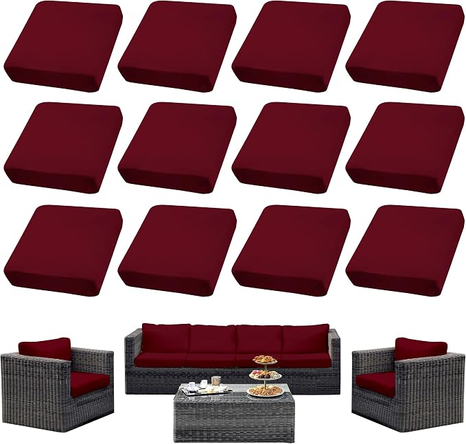 14PCS Patio Cushion Covers, Patio Furniture Couch Seat Slipcovers | Washable by SUKAIKEQA