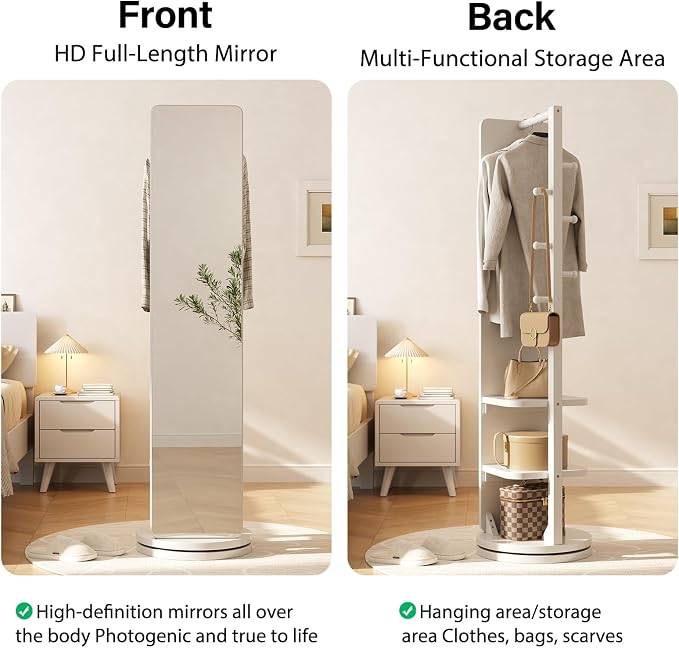 WoodsWhisper Full Length Mirror Coat Rack Solid Wood Floor Mirror 66"x12" Full - Image 8