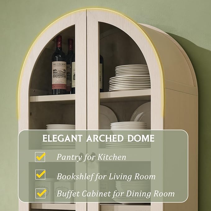 IFGET 71" Tall Arched Kitchen Pantry Cabinet, Wood Kitchens Storage Cabinets - Image 4