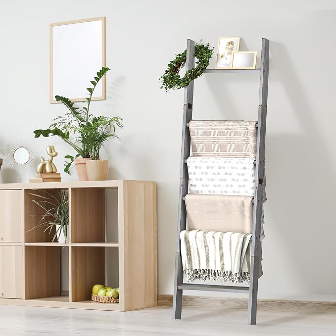 Honest Blanket Ladders for The Living Room, 6-Tier Blanket Holder, Wall-Leaning - Image 2