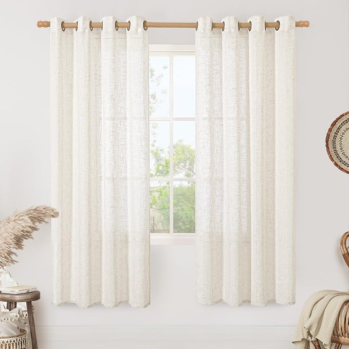 Cream Linen Sheer Curtains 78 inch Length by LAMIT