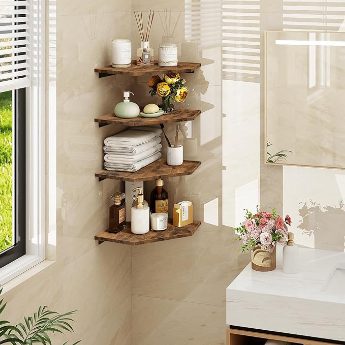 Homode Corner Shelf Wall Mount, Wood Corner Hanging Shelves - Image 2