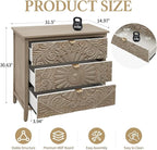 Carved 3 Drawer Cabinet with Floral Pattern & Gold Handles, 31.5" W Distressed - Image 2