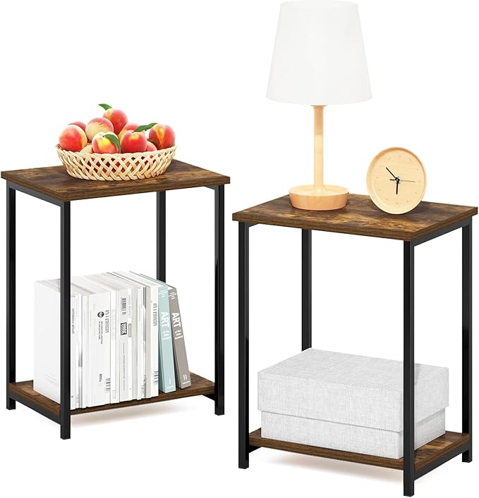 Furinno Simplistic Metal Frame End Table, Amber Pine by Furinno-FitsYourSpaceFitsYourBudget