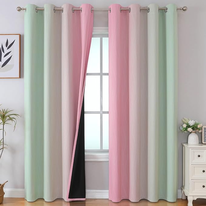 Sage Green and Pink Ombre Blackout Curtains by ESTELARTEXTILER