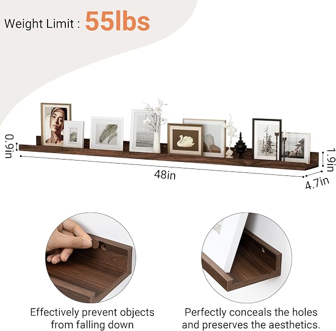 Floating Shelves for Wall, 48 inch Wood Floating Shelves Set of 2, Picture - Image 3