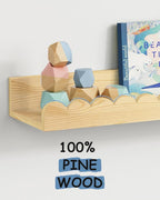 Harwaya Scalloped Nursery Bookshelf Wall Mounted 4-Pack, Natural Wood Floating - Image 7