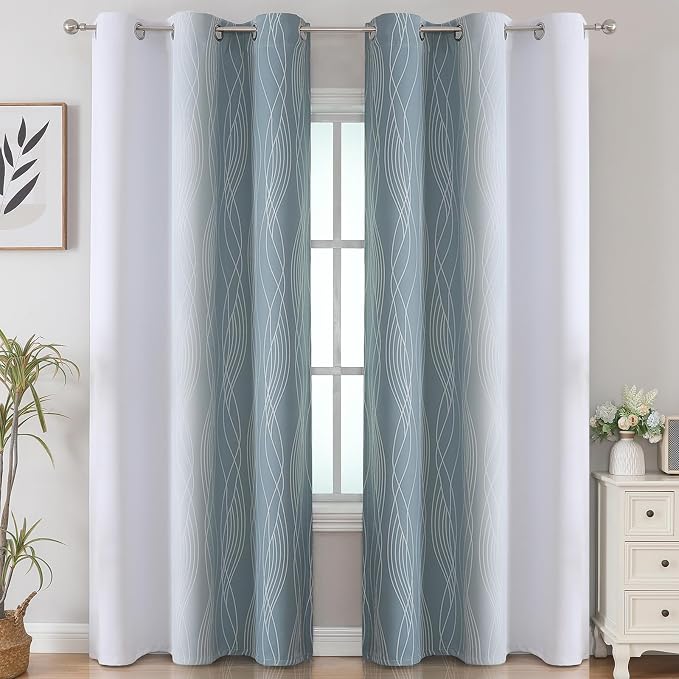Stone Blue and Greyish White Blackout Curtains - Image 2