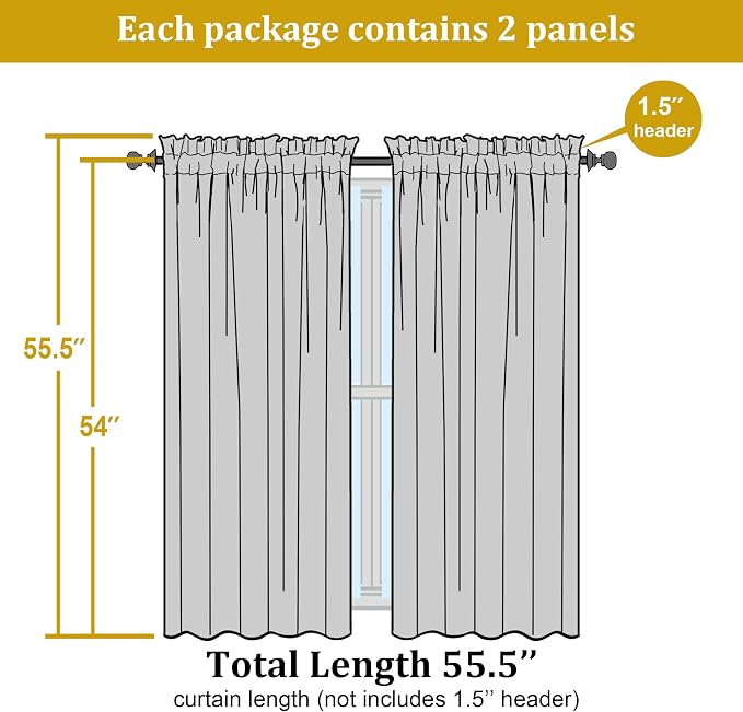 Lemon Sheer Curtains for Bedroom Living Room 54 Inch Length 2 Panels Set - Image 2