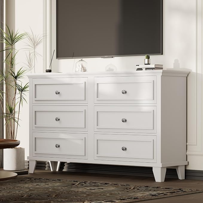 IDEALHOUSE 6 Drawer Dresser, Wooden Storage Chest of Drawers by IDEALHOUSE