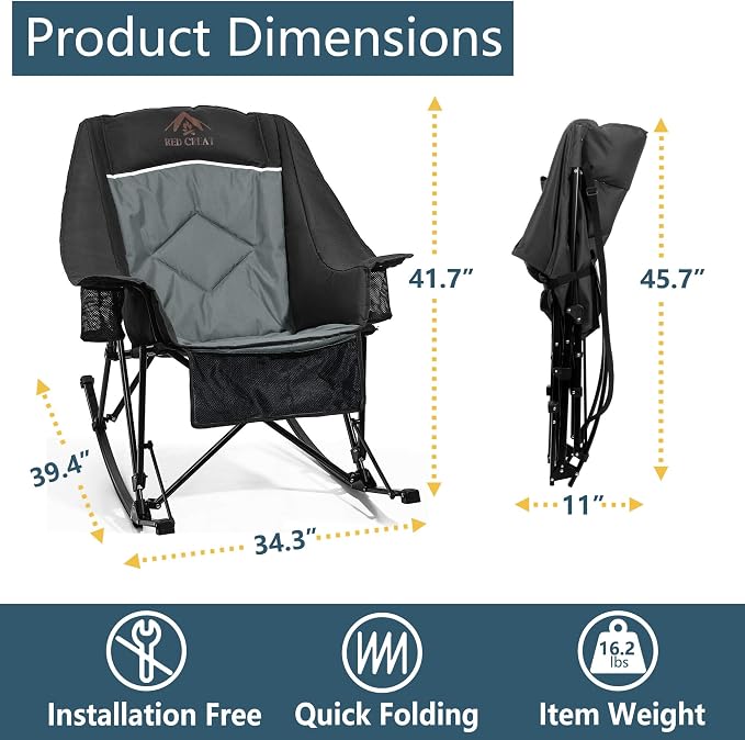 400lbs Rocking Camping Chair, Oversized Heavy Duty XL Folding Rocker - Image 2