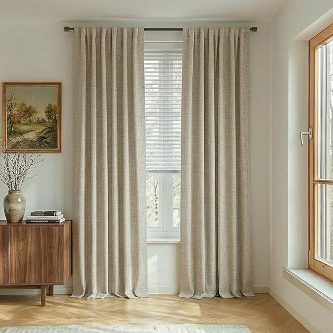 NICETOWN 100% Blackout Beige Linen Curtains 90" Length by NICETOWN