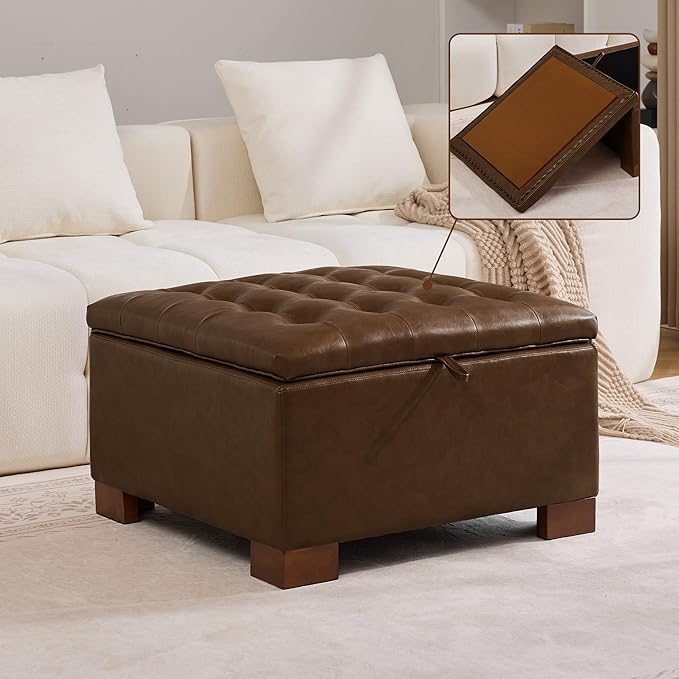WUTUTUEE 30" Faux Leather Square Storage Ottoman by WUTUTUEE