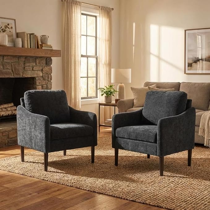 2PCS Mid Century Modern Accent Chair, Chenille Fabric Armchair - Image 3