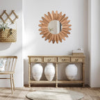 Emfogo Wall Mirror 21 inch Rustic Wood Sunburst Boho Mirror Wall Decor Home - Image 6