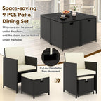 Tangkula 9 Pieces Outdoor Dining Furniture Set, Space-Saving Wicker Rattan - Image 3