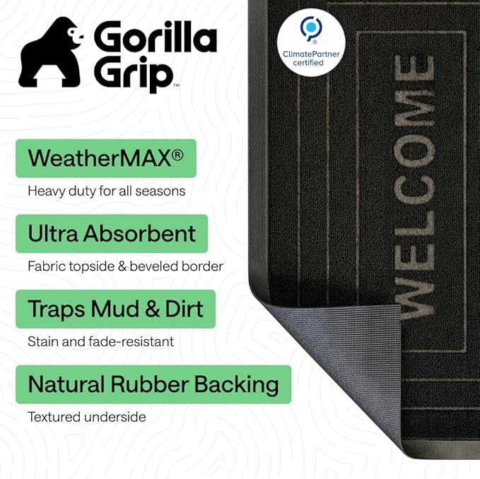 GORILLA GRIP 100% Waterproof All-Season WeatherMAX Doormat, US Designed Natural - Image 2