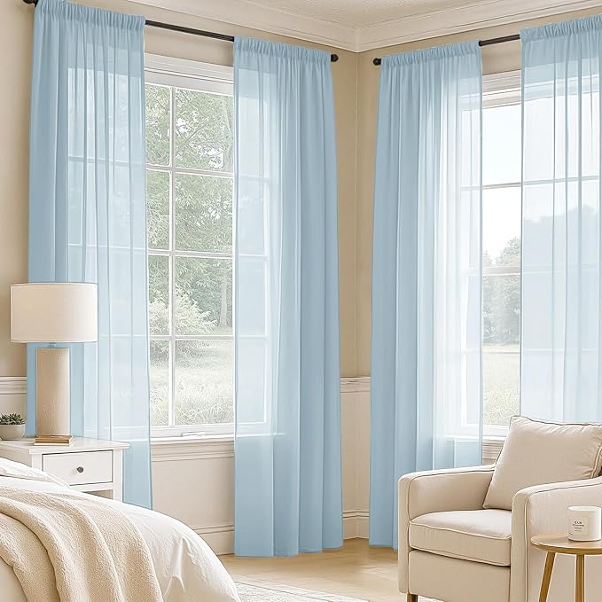 MIULEE Sky Blue Sheer Curtains 90 Inches Long 4 Panels 42 x 90 Inches | Light - Image 2