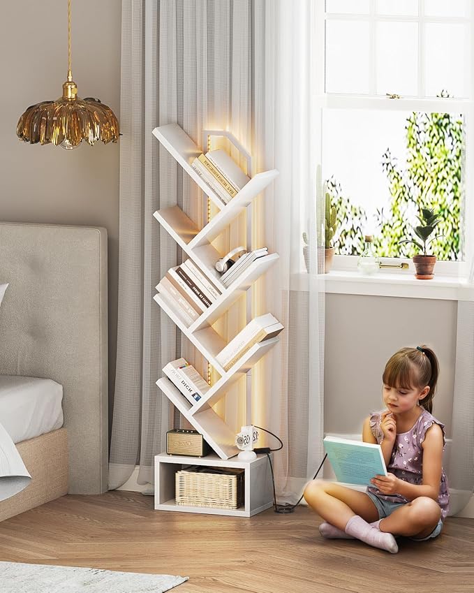 Casaottima Tree Bookshelf with LED Lights, 6-Tier Narrow Bookcase - Image 7