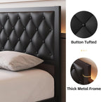 Fluest Queen Bed Frame with Headboard PU Leather Upholstered Bed Frame Platform - Image 4