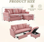 L-Shaped Sectional Sofa with Storage & Movable Ottoman, Corduroy 3 Seater - Image 2