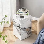 End Table, Side Table Living Room Table, Faux Marble Sofa Couch White Bedside by BAOPIN