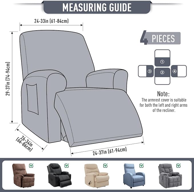 TAOCOCO Recliner Cover 4-Pieces, Recliner Stretch Sofa Slipcover, Recliner - Image 5