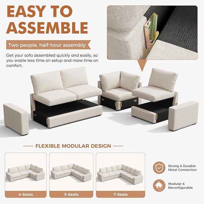 ABCASA 85'' Modern Couches for Living Room, 2 Seats Comfy Sofa - Image 8