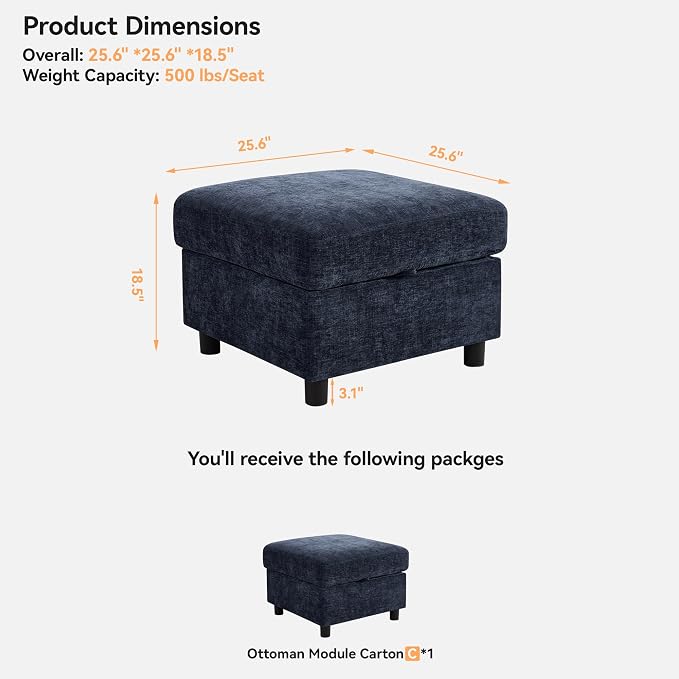 WUTUTUEE 25'' Square Storage Ottoman Module - Image 2
