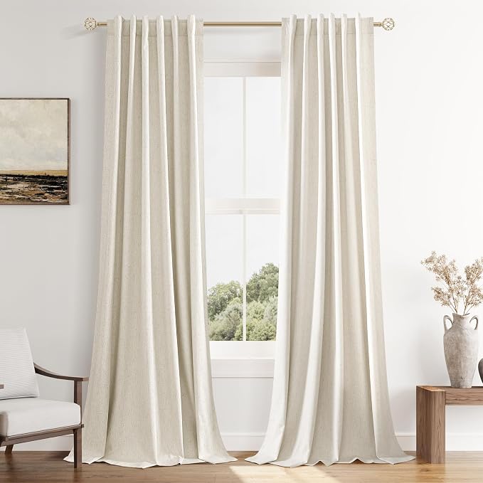 100% Blackout Linen Curtains 96 Inch Length 2 Panels Set by Guken