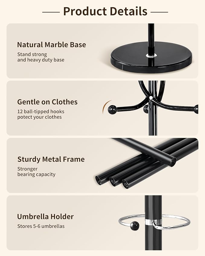 ZOZOE Metal Coat Rack Stand, Modern Coat Rack Freestanding - Image 2
