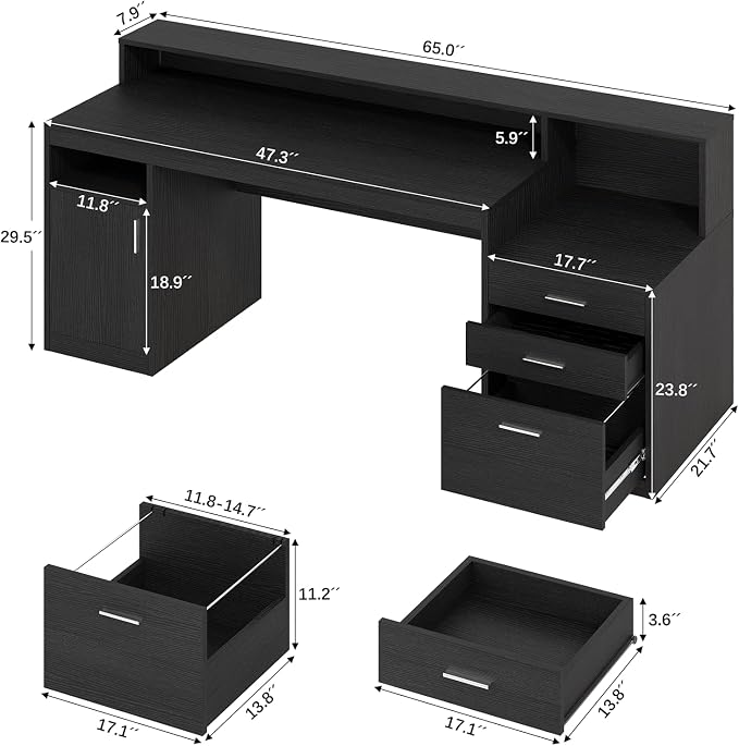 YOMILUVE Computer Desk with 3 Drawer & Storage Shelves, Home Office Desk with - Image 2