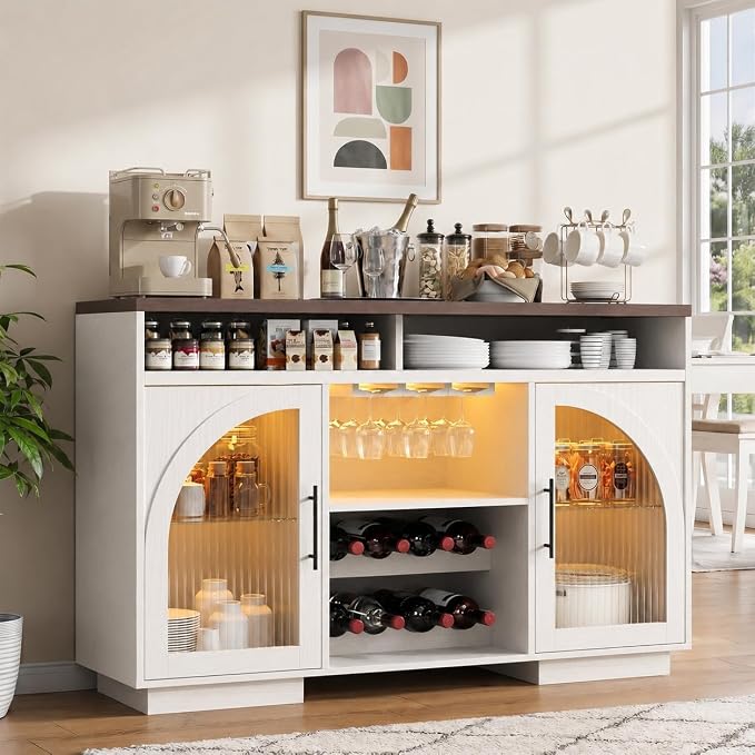 Wine Bar Cabinet, Arched Glass Doors, Wine Rack, Adjustable Shelves, Sideboard by SOLACEFURNITURE
