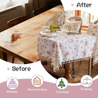 VClife White and Pink Print Table Cloth, Linen Texture Tablecloth - Image 4