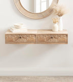 Kate and Laurel Mirza Transitional Carved Wood Floating Side Table, Natural Wood - Image 5