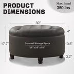 30-Inch Round Storage Ottoman, Button Tufted Ottoman Coffee Table - Image 2