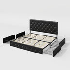 Allewie King Size Black Metal Faux Leather Platform Bed Frame - Image 9