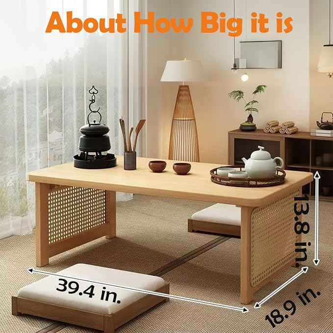 Japanese Floor Table Bamboo Folding Coffee Table Portable Solid Wood Japanese - Image 2
