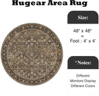4ft Round Brown Vintage Floral Washable Rug - Image 2