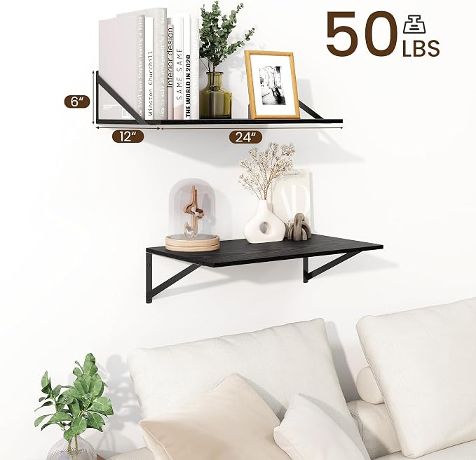 Fun Memories Floating Shelves for Wall, 12 Inch Deep Floating Shelves Set of 2 - Image 3