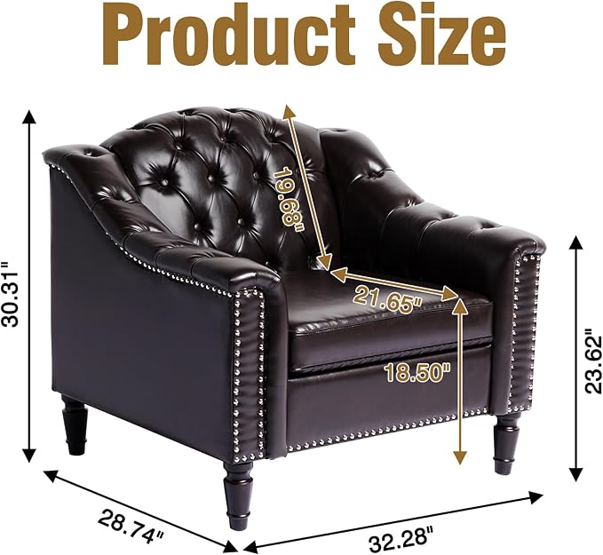 LEVNARY Chesterfield Chair Leather, Upholstered Sofa Chair - Image 2