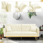 70” Velvet Futon Sofa Bed with 2 Pillows and Adjustable Armrests, Convertible - Image 2