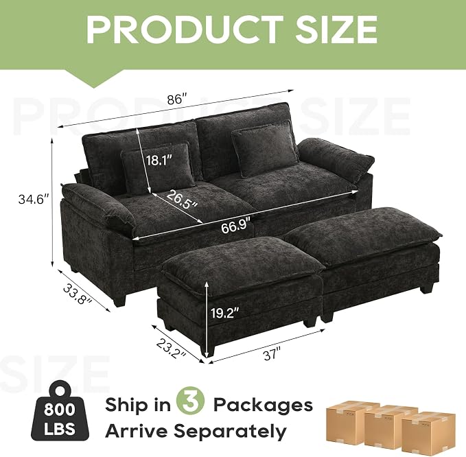 Oprisen 86" Modular Sectional Sofa, Comfy Cloud Couch Sectional Sofa - Image 2
